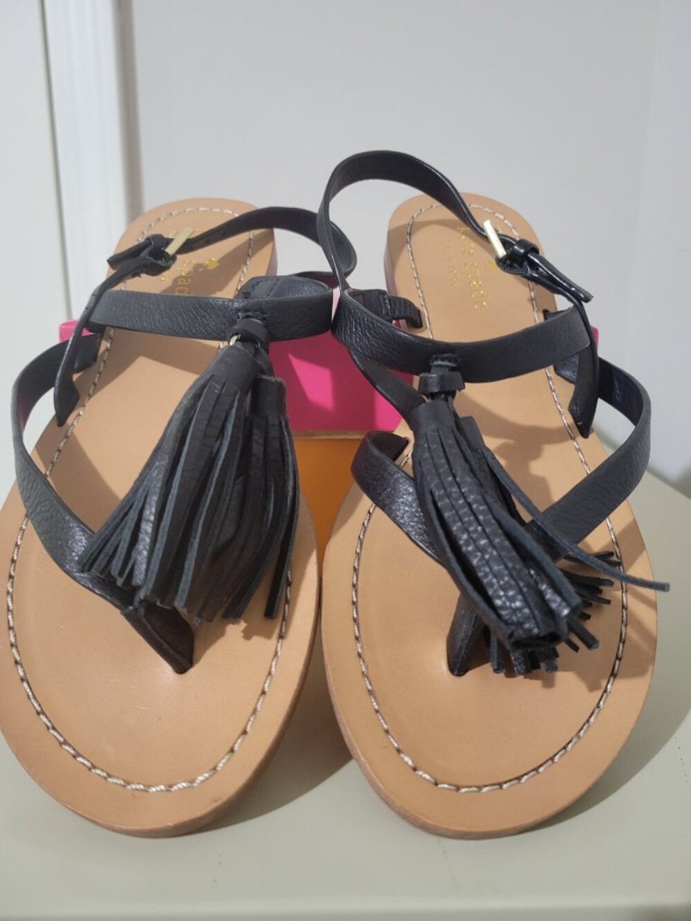 Kate Spade Clorinda Black Leather Tassel Sandals Women’s 7M